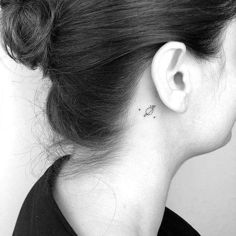 30+ Creative Behind the Ear Tattoos for Women Back Ear Tattoo, Behind The Ear Tattoos, Saturn Tattoo, Behind Ear Tattoos, Ear Tattoos, Planet Tattoos, Small Girl Tattoos, Small Tattoos Simple, Elegant Tattoos