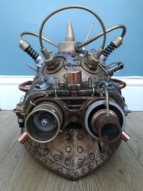 First try of something Steampunk using a Pith helmet. #Steampunk #Helmet #SteampunkHelmet Steampunk Googles, Steampunk Helmet, Steampunk Hats, Pith Helmet, Steampunk Gadgets, Jet Pack, Mask Ideas, Steampunk Hat, Helmet Hat