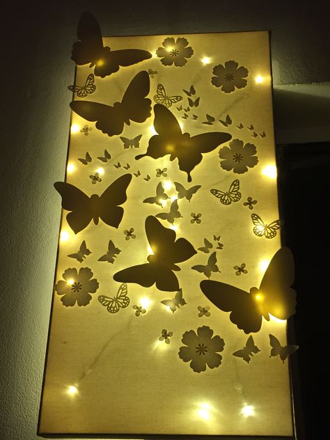 Wall Decorating Ideas, Light Up Canvas, Lighted Canvas Art, Wall Decorating, Diy Butterfly, Lighted Canvas, Beautiful Decoration, Paper Cut Art, Plant Wall