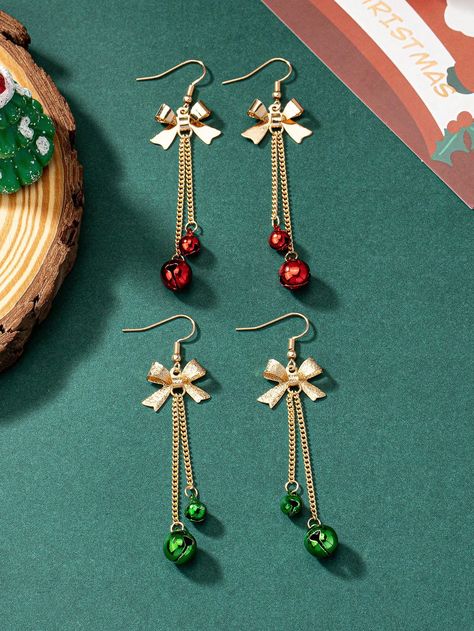 Multicolor  Collar  Iron Alloy  Drop Earrings Embellished   Women's Fashion Jewelry Christmas Jingles, Bell Pendant, Holiday Earring, Jingle Bell, Cz Stud Earrings, Skull Earrings, Bow Earrings, Round Stud Earrings, Holiday Jewelry