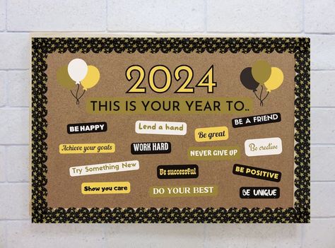 January Bulletin Board Ideas High School, New Year New Me Bulletin Board, January Bulletin Board Ideas For Work, January Bulletin Board Ideas For School, January Bulletin Board Ideas, White Board Ideas, New Year Bulletin Board, Printable Bulletin Board, College Bulletin Boards