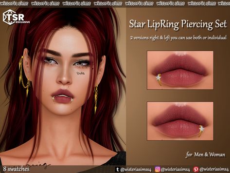 The Sims Resource - Sims 4 - Piercings - WisteriaSims - For Men & Woman - Star LipRing Piercing Set Sims 4 Tongue Piercing, Sims 4 Mouth Piercing, Sims4cc Piercings, Sims 4 Cc Y2k Piercing, Sims 4 Stars, Sims 4 Cc Piercings Lip, Star Sims 4 Cc, Sims 4 Men Piercings, The Sims 4 Piercing Cc