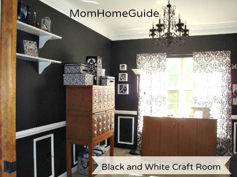 Dining+Room+Turned+Black+and+White+Craft+Room Black And White Craft Room, White Craft Room, Rustic Interior Decor, Rustic Shower, Dining Room Remodel, Rustic Restaurant, Craft Room Design, Dining Room Spaces, Rustic Crafts