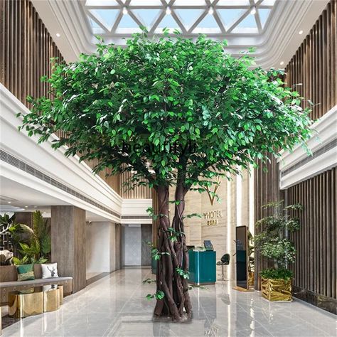 Emulational Fake Tree Simulation Banyan Tree Large Plant Living Room Pachira Macrocarpa Solid Wood Trunk Hotel, Tree Interior, Landscaping Trees, Tree Artificial, Fake Trees, Indoor Trees, Wood Trunk, Living Room Plants, Ficus Tree