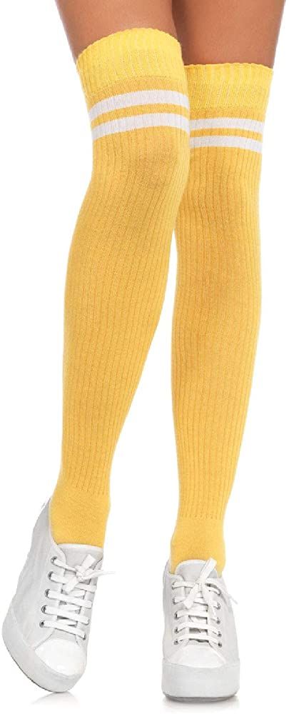 Cute Thigh High Socks, Socks Over Leggings Outfit, Thigh High Socks Black, Long Socks Outfit, Socks Over Leggings, Sock Boots Outfit, Socks Outfit, Thigh High Stocking, Yellow Socks