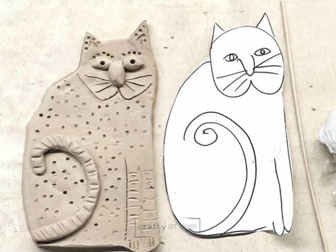 Easy Clay Cat Project For Kids - Crafty Art Ideas Clay Cats Easy, Simple Clay Art For Kids, Pottery Animals Easy, Ceramic Projects For Kids, Ceramic Art Ideas Creative Easy, Kids Ceramics Projects, Clay Art Projects For Kids, Clay Art Ideas Easy, Kids Pottery Projects