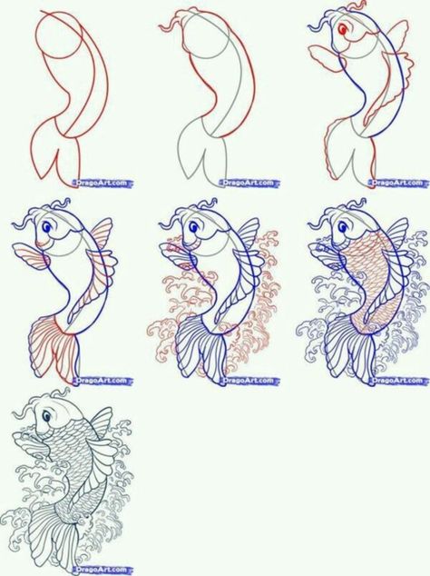 how-to-draw-doodles0301 How To Draw Fish, Trin For Trin Tegning, Asian Fish, Koi Fish Drawing, Drawn Fish, Fish Drawing, Ikan Koi, Draw Hands, Koi Art