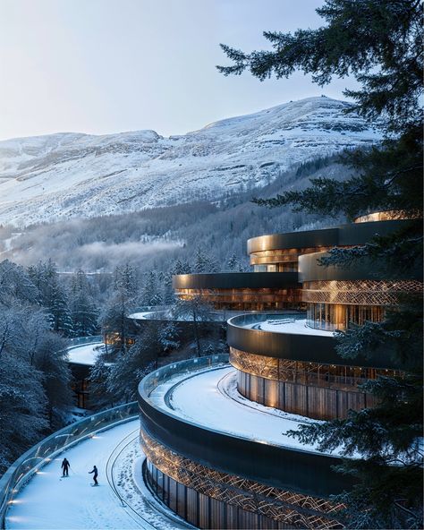 Ski Spa - - Follow @wg.xyz for more #architecture #winter #snow #resort #skiing #archilovers #architecturephotography #home #homesweethome #homedesign #weekendvibes #weekend #interiors #brass #realestategoals #realestate #artist Ski Resort Hotel, Snowbird Ski Resort, Ski Resort Interior, Ski Resort Architecture, Snow Architecture, Mountain Resort Architecture, Winter Architecture, Snow Resort, Health Resort