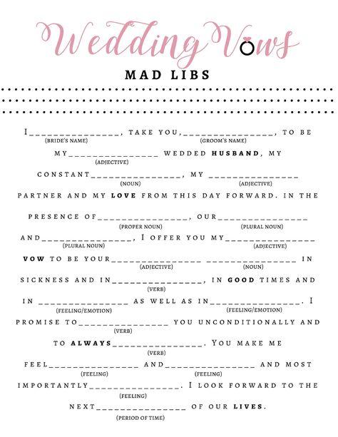 Bridal Shower Game Wedding Vow Mad Libs Bride Groom | Etsy Vow Mad Libs, Wedding Beauty Checklist, Wedding Mad Libs, Wedding Skincare, Opening Gifts, Photography Rules, Game Wedding, Daughters Wedding, Fun Bridal Shower Games