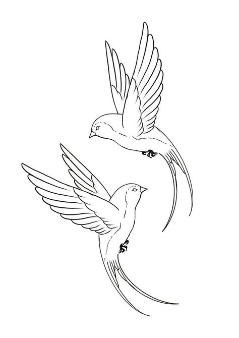 Love Birds Flying, Swallow Line Tattoo, Barn Swallow Drawing, Flying Animal Tattoo, Ornamental Bird Tattoo, Swallows Drawing, Birds Flying Drawing, Flying Birds Drawing, Bird Flying Drawing