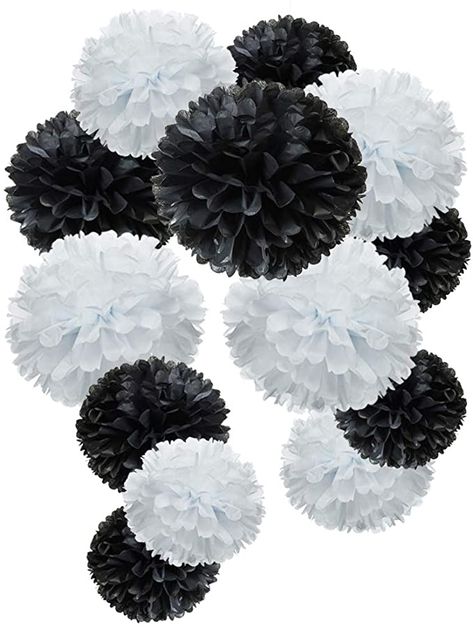 Black And White Party Decorations, Black And White Paper, White Party Decorations, Cake Smash Pictures, Black White Parties, Tissue Pom Poms, Black Tissue Paper, Polka Dot Party, Tissue Paper Pom Poms