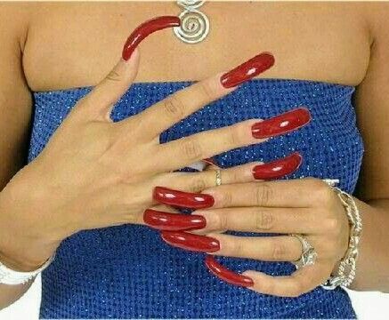 90s Nails, Long Red Nails, Long Fingernails, Curved Nails, Red Acrylic Nails, Exotic Nails, Nail Style, Nails Only, Yellow Nails