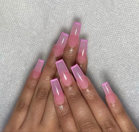 Translucent French Tip Nails, Translucent Nail Designs, Transparent Pink Nails Acrylic, Pink Translucent Nails, Transparent Pink Nails, Transparent Acrylic Nails, Clear Acrylic Nails Coffin, Clear Nails Acrylic, Clear Pink Acrylic Nails