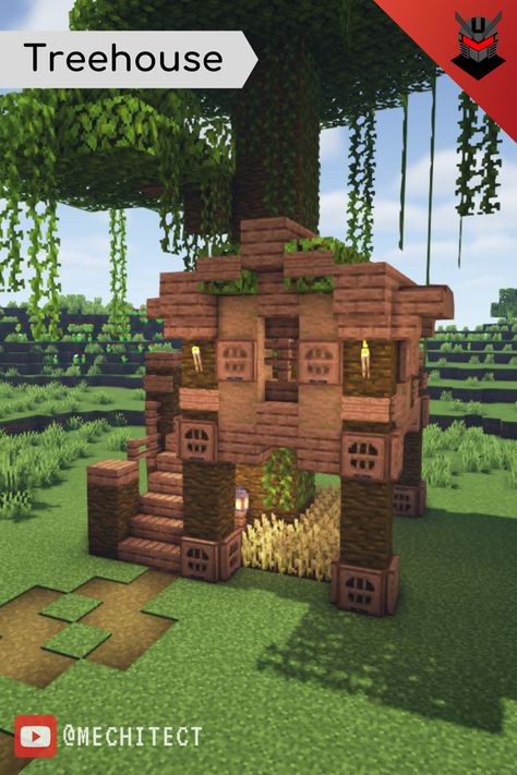 Minecraft Pet Houses, Minecraft Small House Ideas, Minecraft Jungle Builds, Minecraft Jungle House, Minecraft Build House, Jungle Treehouse, Minecraft Small House, Minecraft Building Guide, Minecraft Steampunk