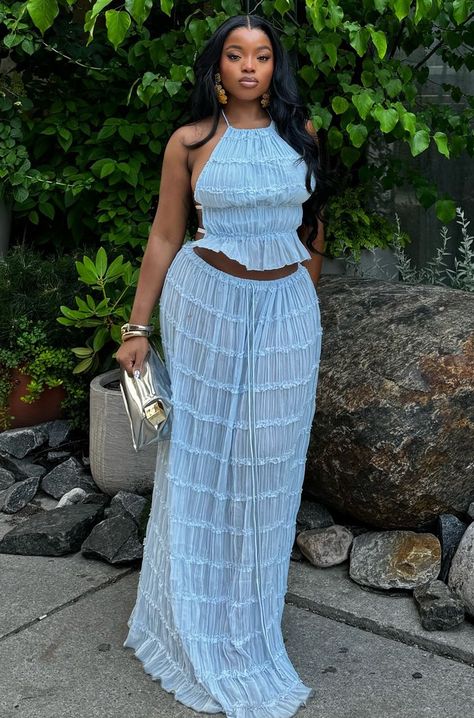 Blue 2 Piece Outfit, 2 Piece Outfit, Feminine Fashion, Inspo Board, Gem Stone, Vacation Outfits, Feminine Style, Fashion Inspiration, What To Wear