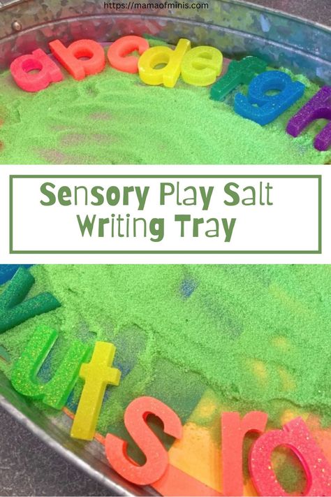 Sensory Play Salt Writing Tray Colored Salt, Kindergarten Sensory, Draw Letters, Montessori Color, Activity For Preschool, Montessori Activity, Farm Animal Crafts, Frog Crafts, Pre Writing Activities