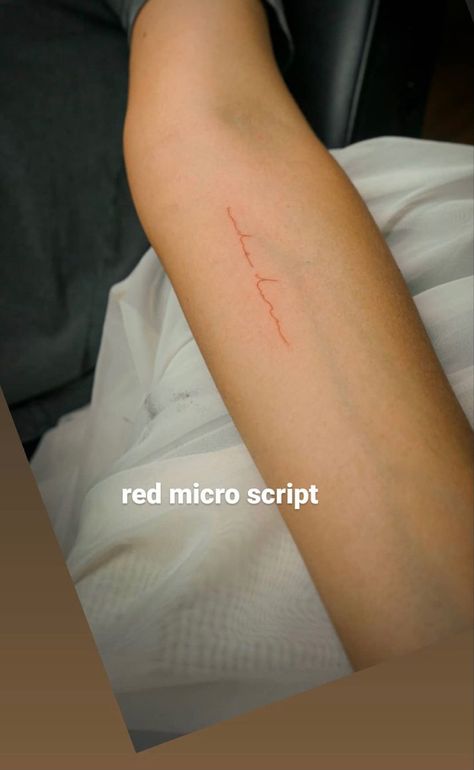 Red Script Tattoo, Micro Tattoo, Tattoo Red, Script Tattoo, Red Tattoo, Red Tattoos, Tattoo Script, Piercing Tattoo, Fish Tattoos