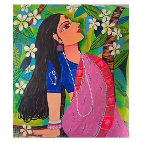 Lady in garden. Fulva-2 (ART_1243_76842) - Handpainted Art Painting - 31in X 33in by Artist Ujwala Chavan Please click here to buy this painting https://www.fizdi.com/fulva-2-art_1243_76842-handpainted-art-painting-31in-x-33in/ #fizdiofficial #acrylic #canvas #acrylicpainting #painting #creativeart #artgallery #figurative #figurativeart #artoftheday #figurativepainting #instaart #lady #ladies #woman #women Low Desk, Ladies Painting, Lady Painting, Canvas Art Painting Abstract, Rajasthani Painting, Painting Indian, Women Illustration, Buddha Art Drawing, Contemporary Folk Art