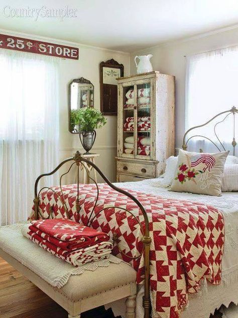 10 Steps to Create a Cottage-Style Bedroom | Decoholic Cottage Style Bedroom, Made Bed, Modern Farmhouse Bedroom, Red Cottage, Cottage Bedroom, Style Cottage, Bedroom Red, Shabby Chic Bedrooms, Country Bedroom