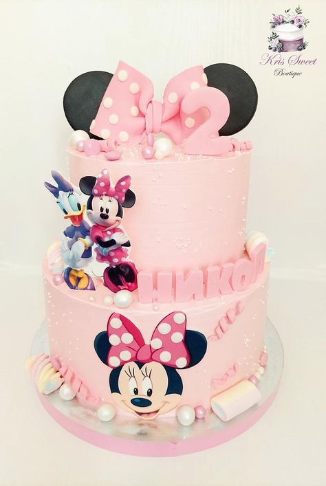 Cake 3 Tier, 4th Birthday Party Ideas, Disney Birthday Cakes, 2 Tier Cake, 4th Birthday Cakes, Minnie Mouse Cake, Mouse Cake, New Cake, Tier Cake