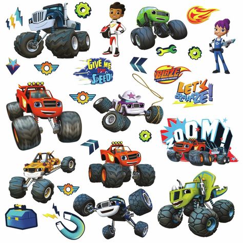 Monster Truck Bedroom, Blaze Party, Blaze The Monster Machine, Room Mates, Blaze Birthday, Peel And Stick Wall Decals, Roommate Decor, Blaze And The Monster Machines, Wall Appliques