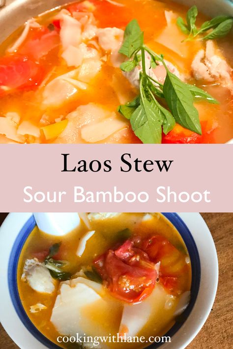 Lao Sour Bamboo Stew Recipe - Gaeng No Mai Bamboo Recipes, Bamboo Shoots Recipe, Cambodian Dishes, Bamboo Soup, Laotian Food, Lao Recipes, Lemongrass Recipes, Asain Food, Hmong Food