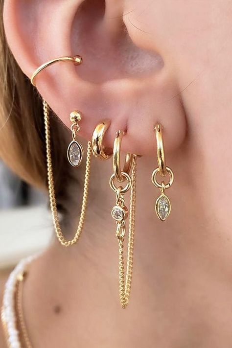 Ear Stacks, Belly Button Piercing Jewelry, Faberge Jewelry, Gold Crystals, Cute Ear Piercings, Luxe Jewelry, Bold Earrings, Gold Jewellery Design Necklaces, Pierced Jewelry