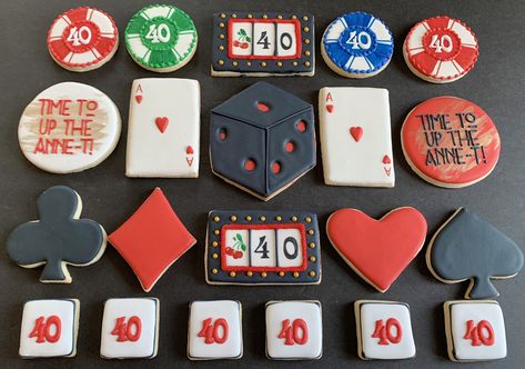 Casino Theme Cookies Decorated, Vegas Cookies, Casino Prom, Sugar Cookies Royal Icing, Casino Cake, Prom 23, Cookies Royal Icing, Cookies Birthday, Casino Theme Party Decorations