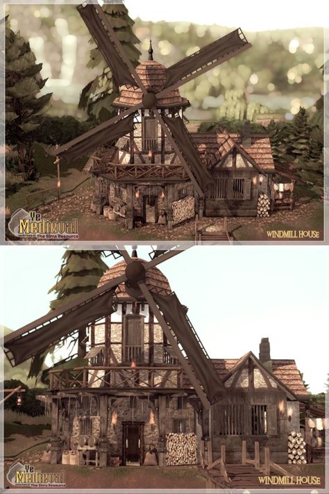 Sims 4 Ye Medieval, Medieval Sims 4, Medieval Windmill, Medieval Cottage, Different Lifestyles, Vila Medieval, Hear Ye Hear Ye, Castle Kitchens, Windmill House