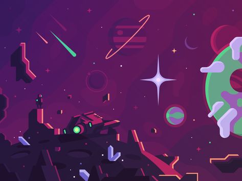 Space Game Concept Art (Snippet) by Alex Pasquarella | Dribbble | Dribbble Alex Pasquarella, Flat Landscape, Branding Aesthetic, Wallpaper Project, Space Illustration, Game Logo Design, Planets Wallpaper, Space Games, Abstract City