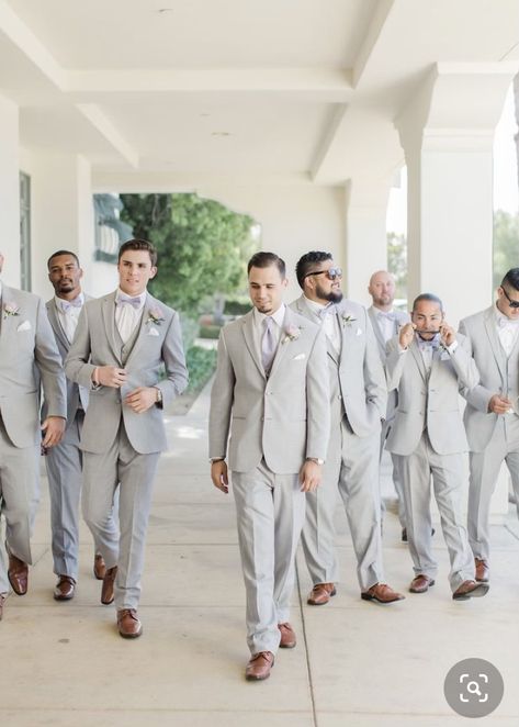 Lavender And Grey Groomsmen Attire, Round Table Layout, Lavender And Grey Wedding, Dusty Rose Tie, Grey Suite, Male Bridesmaid, Fish Wedding, White Dance Floor, Groomsmen Poses