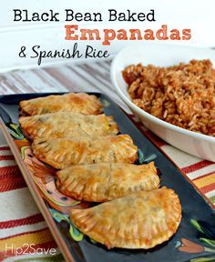 black bean empanadas Hip2Save Empanadas Spanish, Bean Empanadas, Black Bean Empanadas, Baked Empanadas, Spanish Rice Recipe, Crowd Pleasing Recipes, Vegan Tacos, Spanish Rice, Fettuccine Alfredo