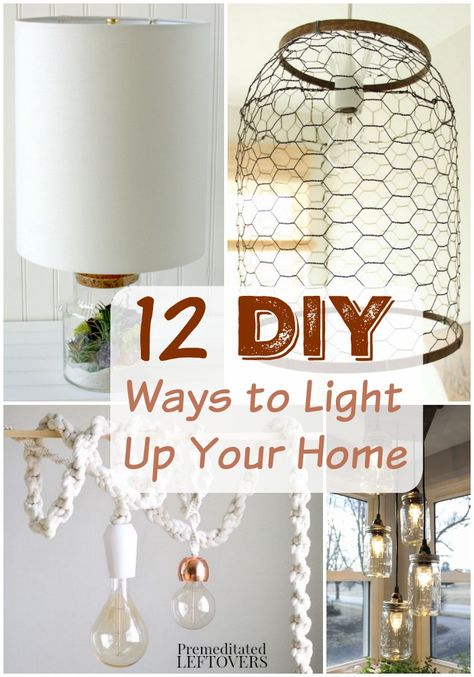 Handmade Lighting Ideas Diy Lamps, Diy Farmhouse Hanging Light, Homemade Light Fixtures, Dyi Bedroom Lights, Diy Lights, Wire Basket Light Fixture Diy, Homemade Lamps, Farmhouse Vanity Lights, Bedroom Decor Lights