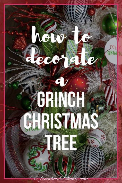 I love this Grinch Christmas tree! So many cool Christmas decorations! Read this tutorial to find out how to decorate this gorgeous Christmas tree. Grinch Christmas Tree Ideas, Grinch Tree Topper, Cool Christmas Decorations, Grinch Christmas Tree Topper, Grinch Christmas Ornaments, A Grinch Christmas, Mickey Mouse Christmas Tree, Diy Grinch, Grinch Tree