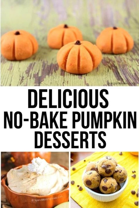 Collage photo featuring pumpkin dessert recipes for any occasion. No Bake Pumpkin Desserts, Dessert Recipes Pumpkin, Fast Family Meals, Pumpkin Dessert Recipes, Homemade Strawberry Sauce, Bake Pumpkin, Recipes Pumpkin, Homemade Snickers, Pumpkin Desserts