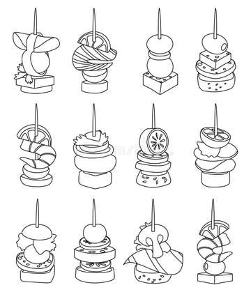 Canape of Food Vector Illustration on White Background. Isolated Line Set Icon Appetizer. Vector Line Set Icon Canape of Stock Vector - Illustration of cuisine, delicious: 184964740 Canape Drawing, Pizza Icon, Burger Icon, Beer Illustration, Canapes Recipes, Breakfast Vegetables, Food Vector, Food Sketch, Vector Line