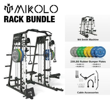 The perfect home gym for a complete workout! This Smith machine has everything you need to build muscle and strength, including a cable crossover, barbell holders, and a variety of other attachments. #homegym #fitness #workout https://www.theworldaccordingtome.org/fitness-health/1713761_at-home-gym-essentials-home-gym-on-a-budget/?mikolo-smith-machine-home-gym-with-cable-crossover-barbell-holders-and-other-attachments Home Gym On A Budget, Cable Crossover Machine, Cable Crossover, Home Gym Essentials, Dream Home Gym, Workout Stations, Cable Workout, Weight Bar, Suspension Trainer