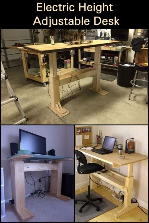 This DIY electric adjustable height desk allows you to alternate between sitting and standing even while working. Diy Adjustable Desk, Standing Desk Diy Adjustable, Office Furniture Decor, Diy Standing Desk, Best Standing Desk, Standing Desk Chair, Desk Diy, Height Adjustable Desk, Kitchen Desk