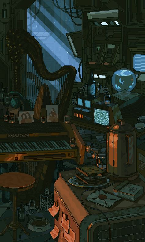 Animator Aesthetic, Cyberpunk Architecture, Equipe Rocket Pokemon, Pixel Food, Pixel Art Gif, Artist Background, Tech Noir, Background Artist, Pixel Art Landscape