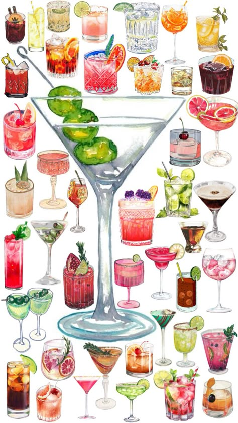 Cocktails, cocktail aesthetic, busy wallpaper, collage, wallpaper, drinks Busy Wallpaper, Bev Cart, Dinner Party Style, Cocktail Aesthetic, Diy Furniture Decor, Cute Summer Wallpapers, Iphone Art, Wallpaper Iphone Summer, Scrapbook Printing