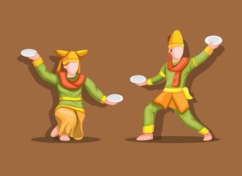 Tarian piring aka plate dance is traditi... | Premium Vector #Freepik #vector #character #cartoon #cute #celebration Tari Piring Art, Happy Teachers Day Card, West Sumatra, Sticker Design Inspiration, Dancing Drawings, Pahlawan Marvel, Traditional Dance, Folk Dance, Pop Up Book