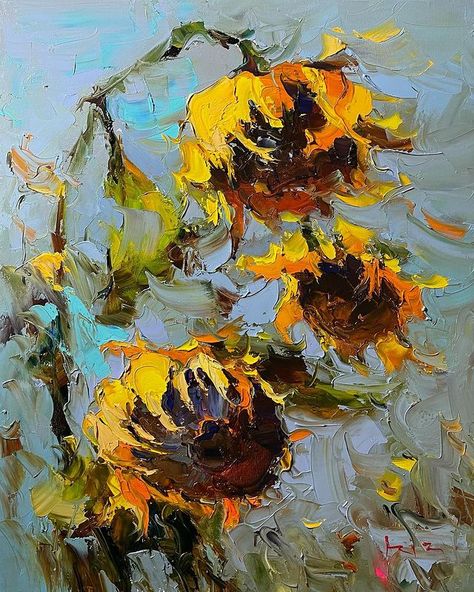 Plein Air Easel, Acrylic Flower Painting, Sunflower Vase, Acrylic Painting Inspiration, Vase Transparent, Peony Painting, Still Life Flowers, Abstract Flower Painting, Impasto Painting