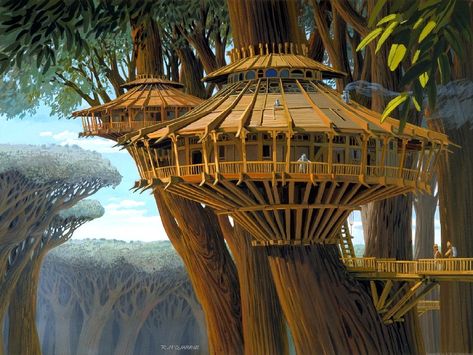 Chewbacca's home | Wookieepedia | Fandom Star Wars Holiday Special, Beautiful Tree Houses, Cool Tree Houses, Ralph Mcquarrie, Tree House Designs, Star Wars Concept Art, Battlestar Galactica, House Built, Environment Concept Art