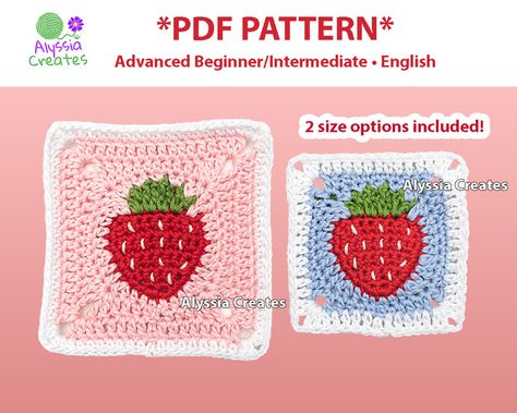 Strawberry Granny Square Crochet PDF PATTERN (English) - Alyssia Creates's Ko-fi Shop - Ko-fi ❤️ Where creators get support from fans through donations, memberships, shop sales and more! The original 'Buy Me a Coffee' Page. Strawberry Granny Square, Granny Square Designs, Granny Square Häkelanleitung, Flower Granny Square, Strawberry Flower, Moon Bag, Square Crochet, Visual Learners, Granny Square Crochet Pattern