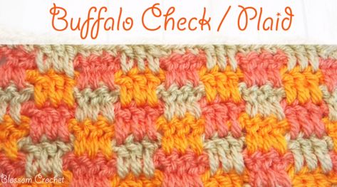 Learn how to crochet buffalo check / plaid stitch by following this simple step by step tutorial for beginners + Free Video guide! Shell Stitch Blanket, Crochet Buffalo, Aesthetic Crochet Blanket, Crochet Blanket Stitch, Left Handed Crochet, Blanket Plaid, Plaid Crochet, Stitch Blanket, Crochet Stitches For Blankets