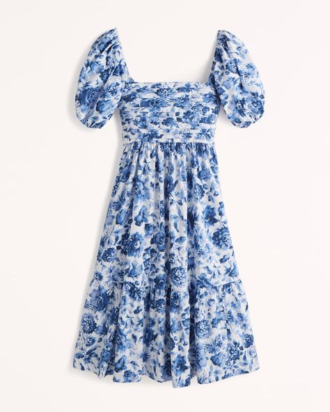 Women's Ruched Puff Sleeve Poplin Midi Dress | Women's Dresses & Jumpsuits | Abercrombie.com | Abercrombie & Fitch (US) Abercrombie Floral Dress, Thrift List, Abercrombie Dress, Summer Florals, Clothing Wishlist, Fashion Feminine, Honeymoon Planning, Bride Outfits, Garden Birthday