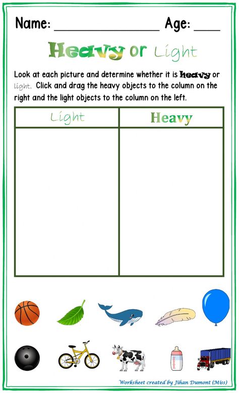 Heavy or Light worksheet Heavy Light Worksheet, Heavy And Light Worksheet, I Feel Heavy, Worksheets For Preschoolers, Kids Worksheet, Critical Thinking Activities, Cut And Paste Worksheets, Light Activities, School Creative