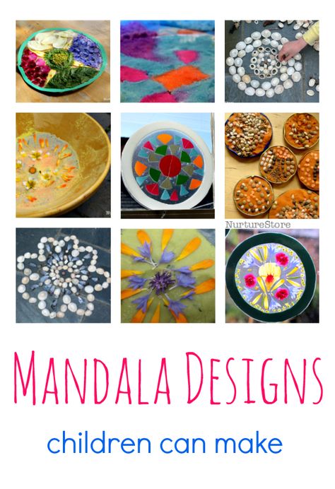 Easy mandala designs children can make - mandala crafts using lots of different materials - Vesak crafts - Buddha Day activities for kids Mandala Art Preschool, Yoga Crafts, Mandala Art Easy For Kids, Mandela Day Activities For Kids, India Crafts For Kids Culture, Art Meditation Activities, Mandala Simple, Mandalas For Kids, Simple Mandala Design