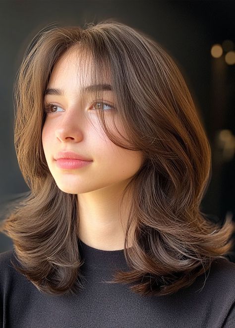 Brunette Layers with Subtle Curtain Bangs, Trendsetting Tousled Layers Medium Layered Haircut With Curtain Bangs, Medium Layered Haircuts, Rich Brunette, Bob Haircut Curly, Medium Layered Hair, Cool Short Hairstyles, Cute Haircuts, Long Layered Haircuts, Short Hair With Bangs