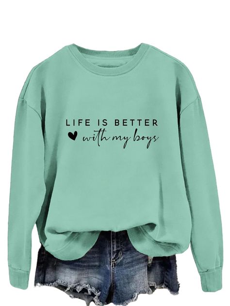 PRICES MAY VARY. The Sweatshirt Is Made Of Cotton Blend, Soft And Comfortable. Life Is Better With My Boys Sweatshirt,Funny Mama Sweatshirts For Women. The Casual Sweatshirt Can Be Worn With Almost Any Outfit And Can Simply Be Worn With Skinny Jeans, Shorts Or Leggings To Enhance Your Casual And Chic Style. Great For A Casual Everyday Look And Any Occasions, Especially For Christmas, Office, Parties, Hang-Out, Travel, School, Work And Dating. Please Check The Specific Values In Size Chart That W Christmas Hoodies Design, Sweatshirt Sayings, Comfortable Life, Letter Sweatshirt, Fashion Terms, Sweatshirts For Women, Cute Shirt Designs, Tshirt Ideas, Boys Sweatshirts